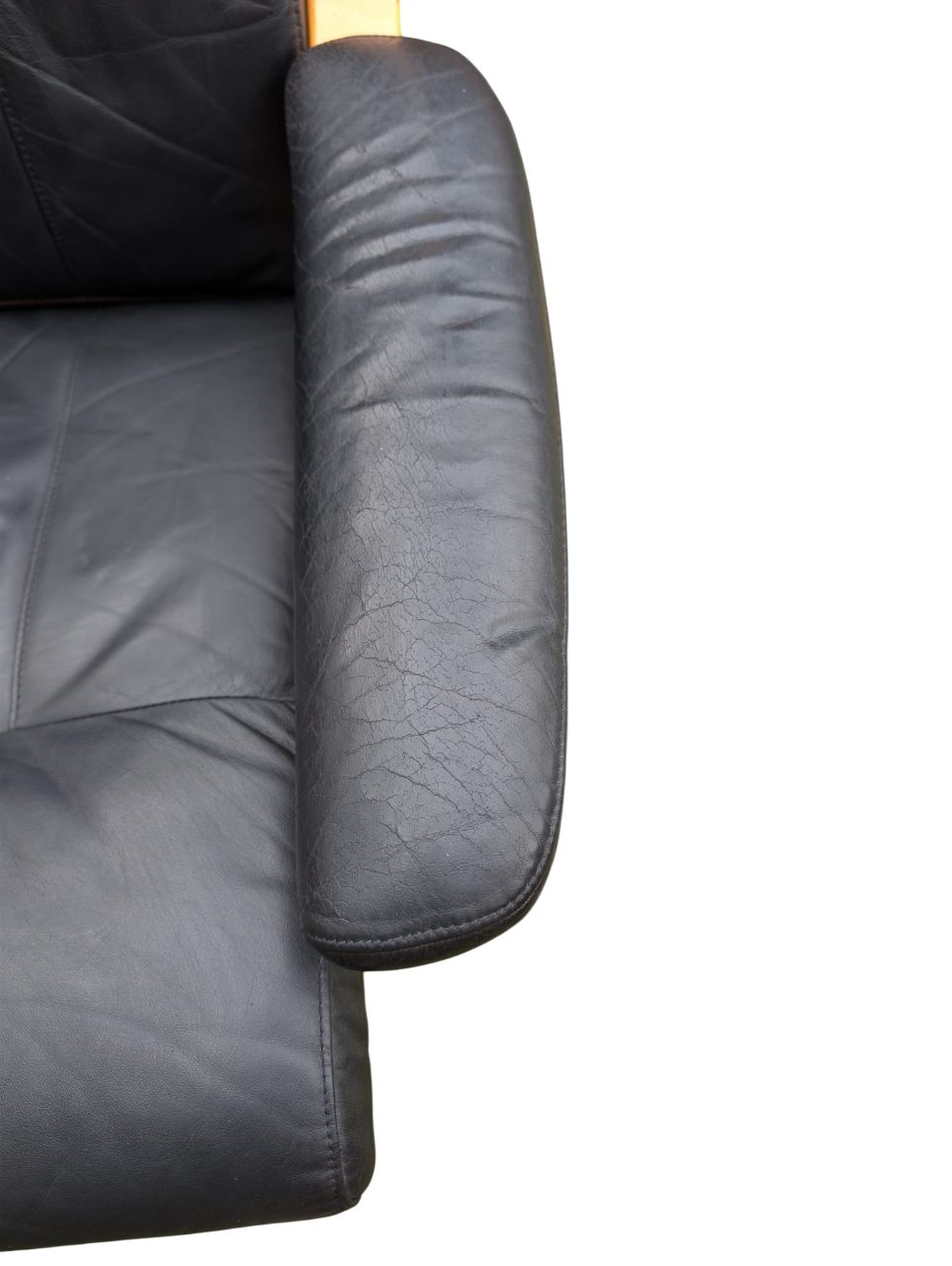 Scandi Black Leather Beech Lounge Chair, Style Of Ingmar Relling photo 375.0