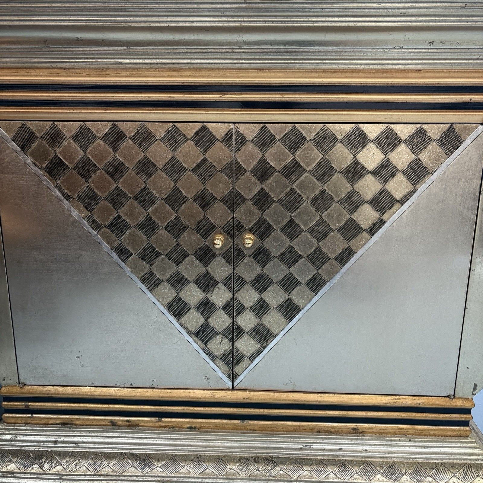 1990s Silver & Gold Hollywood Regency Style  Italian Console Cabinet Sideboard photo vintage