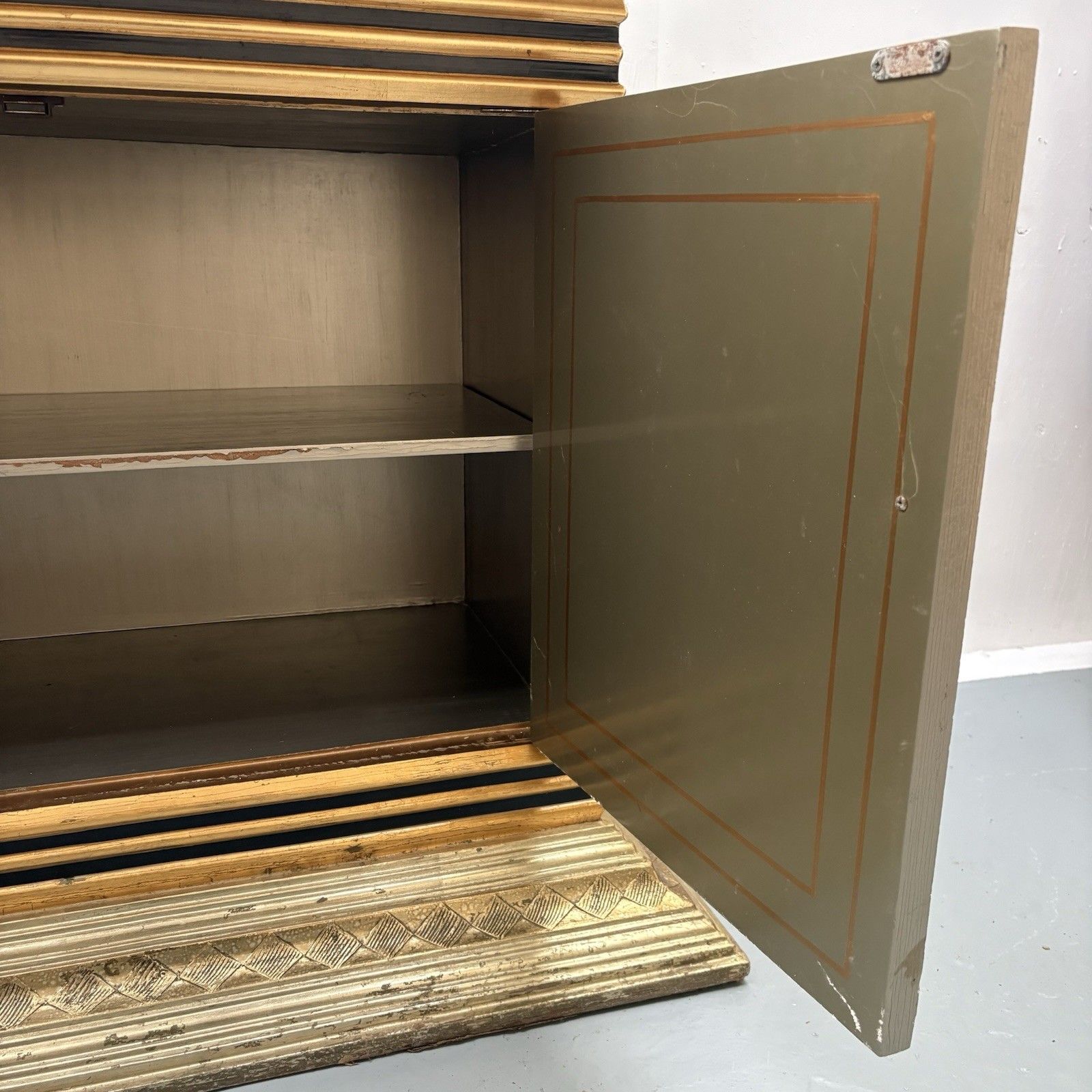 photo for sale 1990s Silver & Gold Hollywood Regency Style  Italian Console Cabinet Sideboard