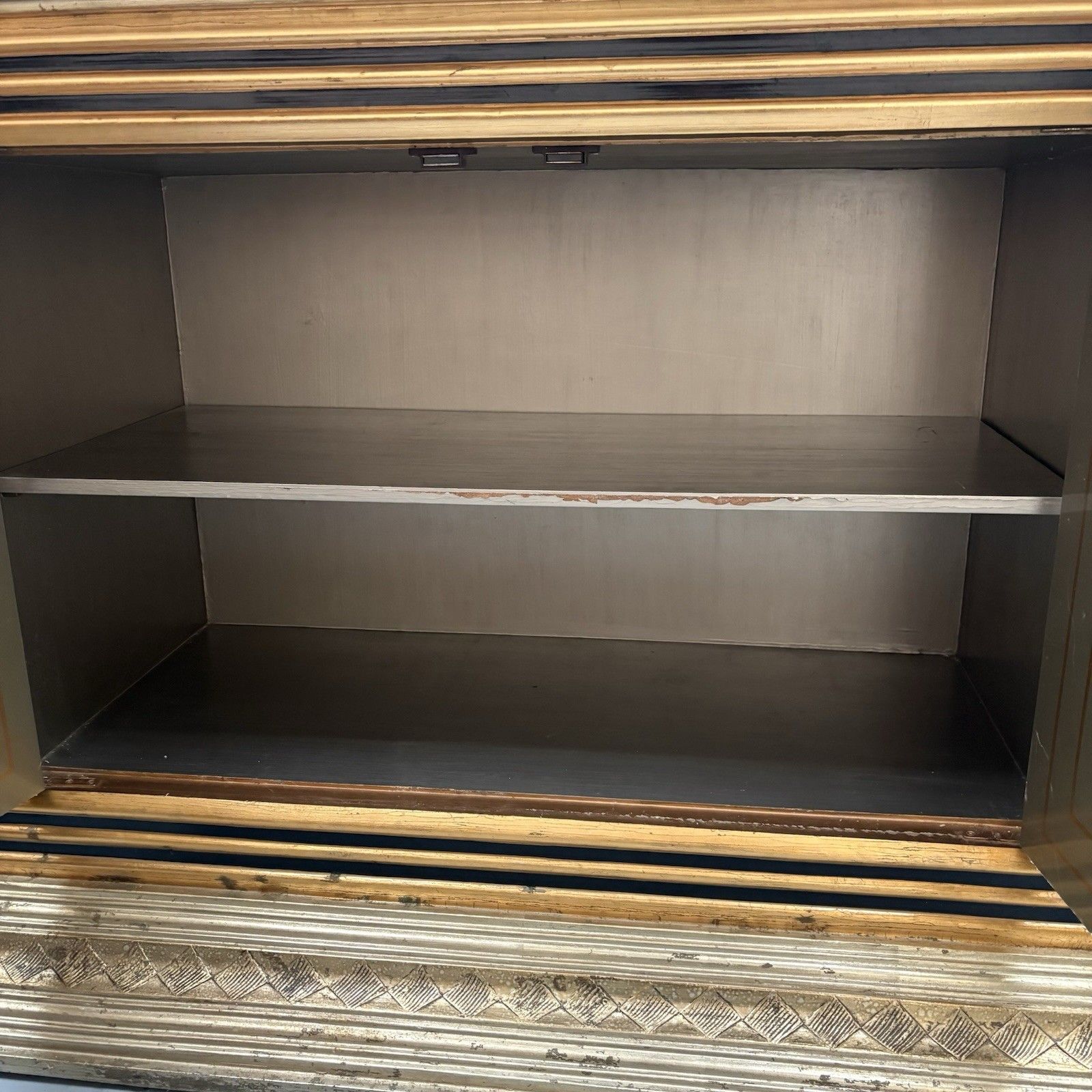 Furniture 1990s Silver & Gold Hollywood Regency Style  Italian Console Cabinet Sideboard photo