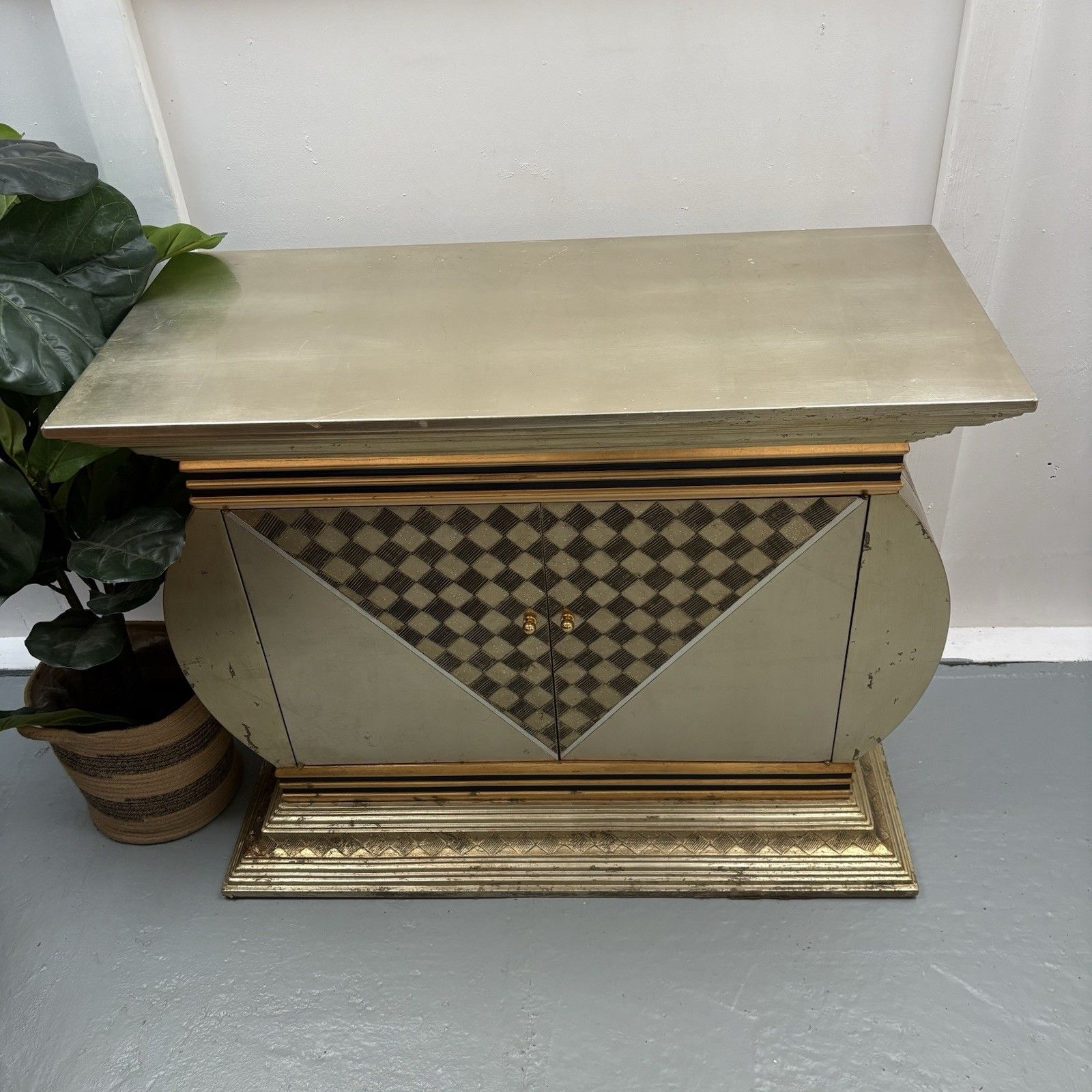 625.0 1990s Silver & Gold Hollywood Regency Style  Italian Console Cabinet Sideboard photo