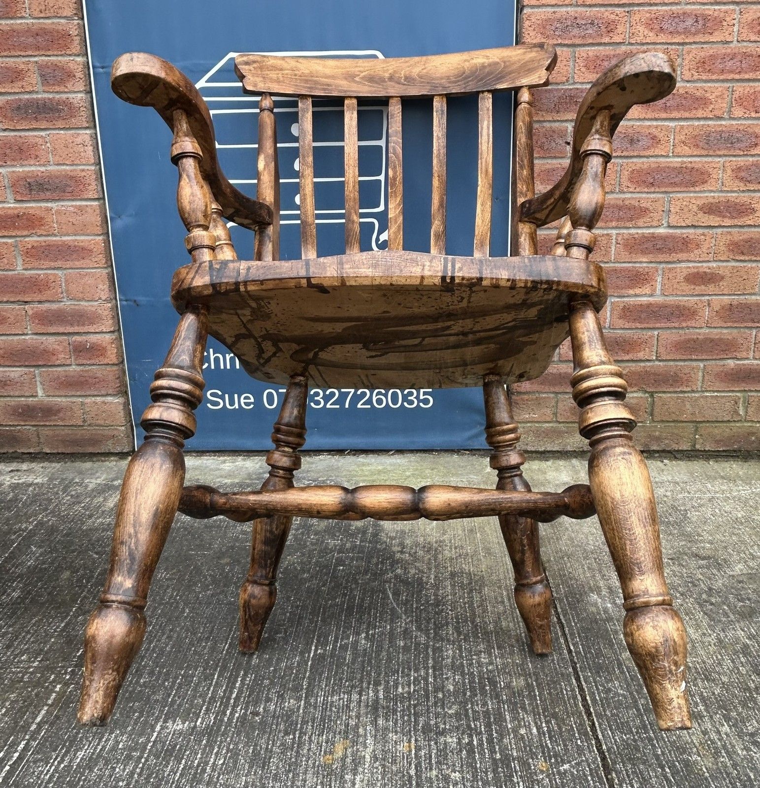 Vintage Beech Lath High Back Farmhouse Windsor Chair Rustic Armchair photo 95.0