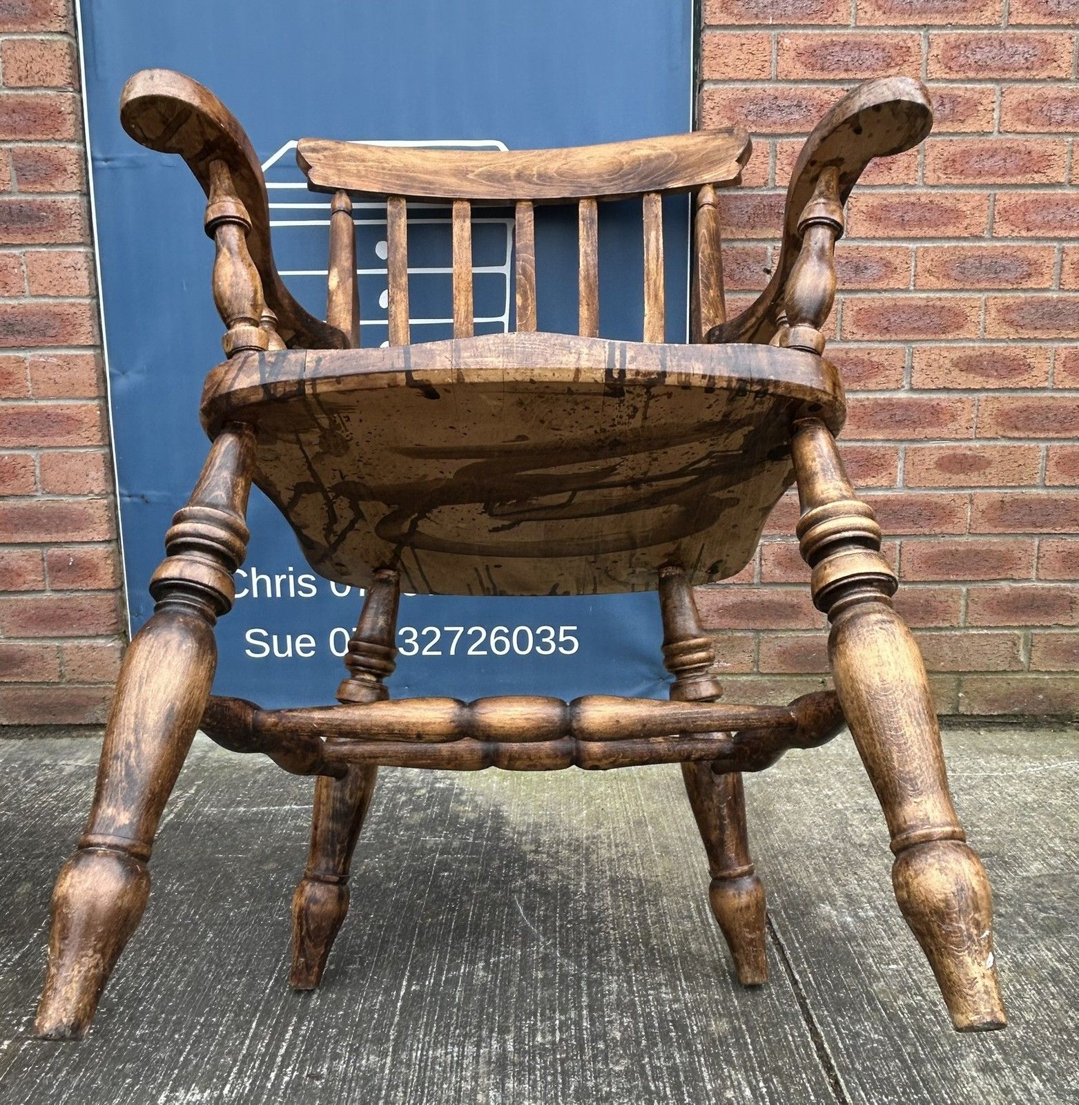 Vintage Beech Lath High Back Farmhouse Windsor Chair Rustic Armchair photo vinterior