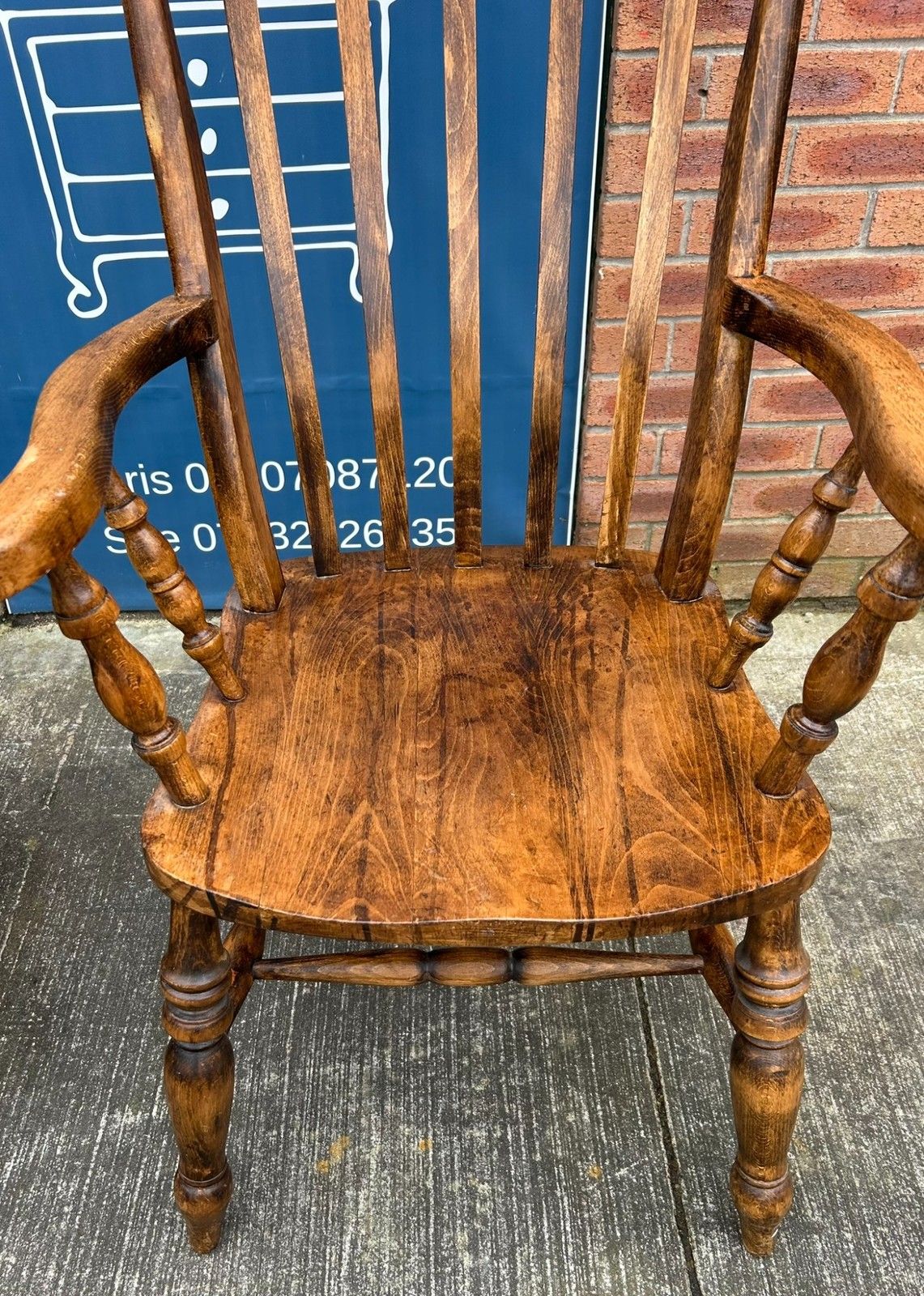 photo furniture Vintage Beech Lath High Back Farmhouse Windsor Chair Rustic Armchair