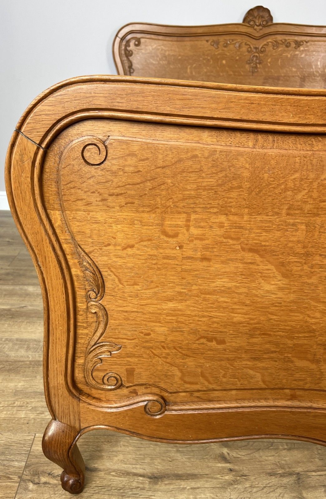 Bed Vintage French Louis XVI Double Bed Frame Oak Carved Headboard Lot 4875 photo vinterior
