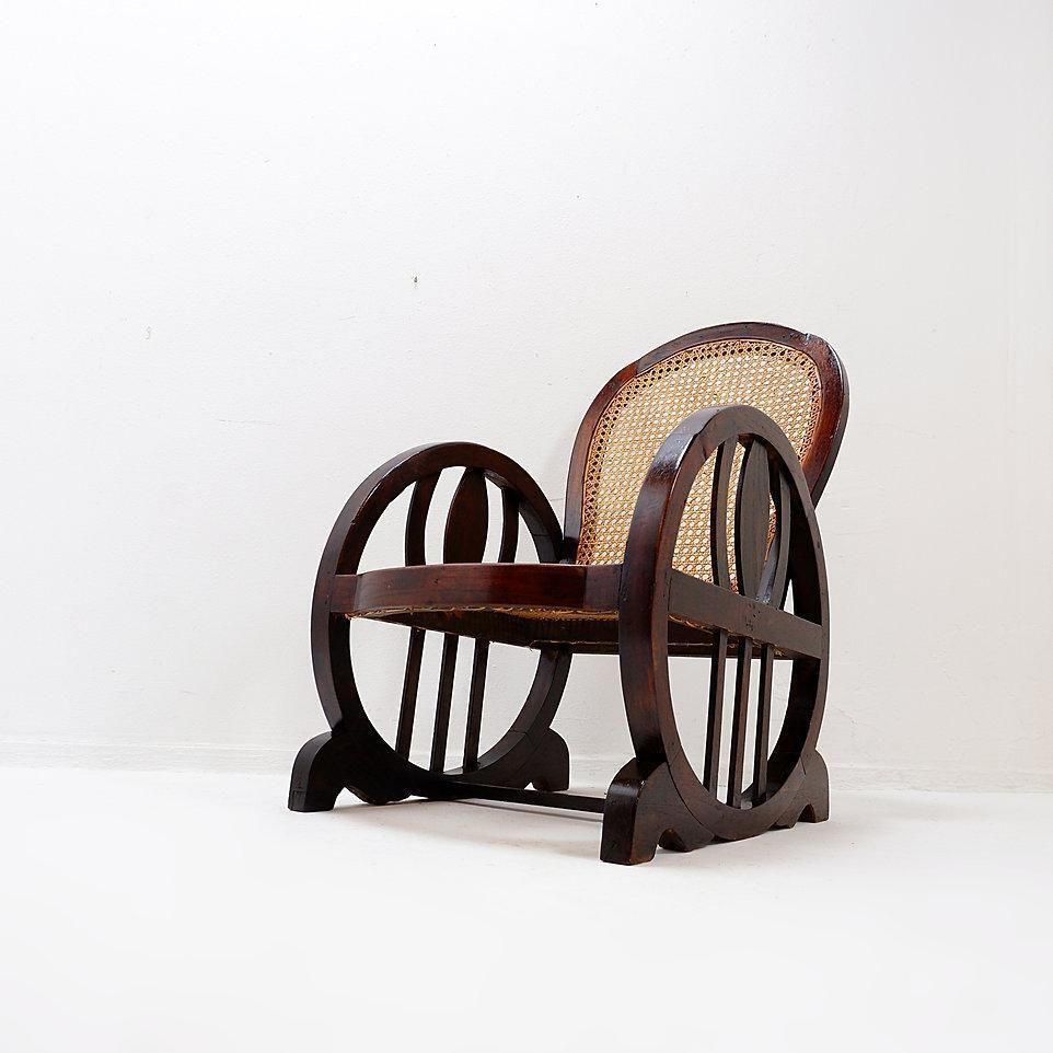 photo buy Art Deco Armchairs In Wood, Sitting And Back In Caning, Circa 1930s