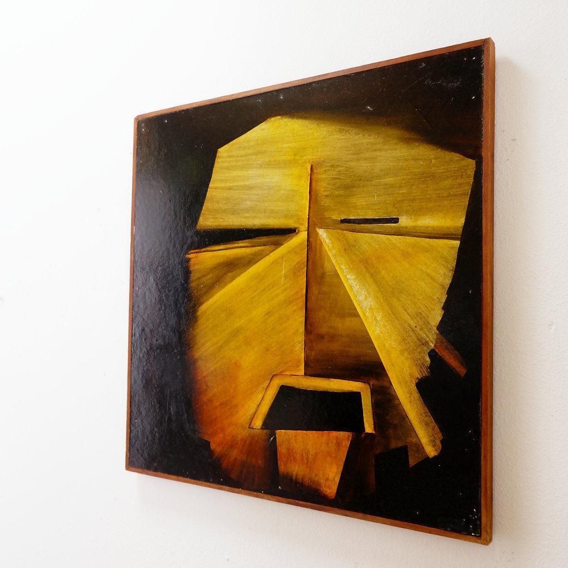 Art Geometric Abstract Wall Art Painting Panel In Yellow & Orange, 20th Century photo