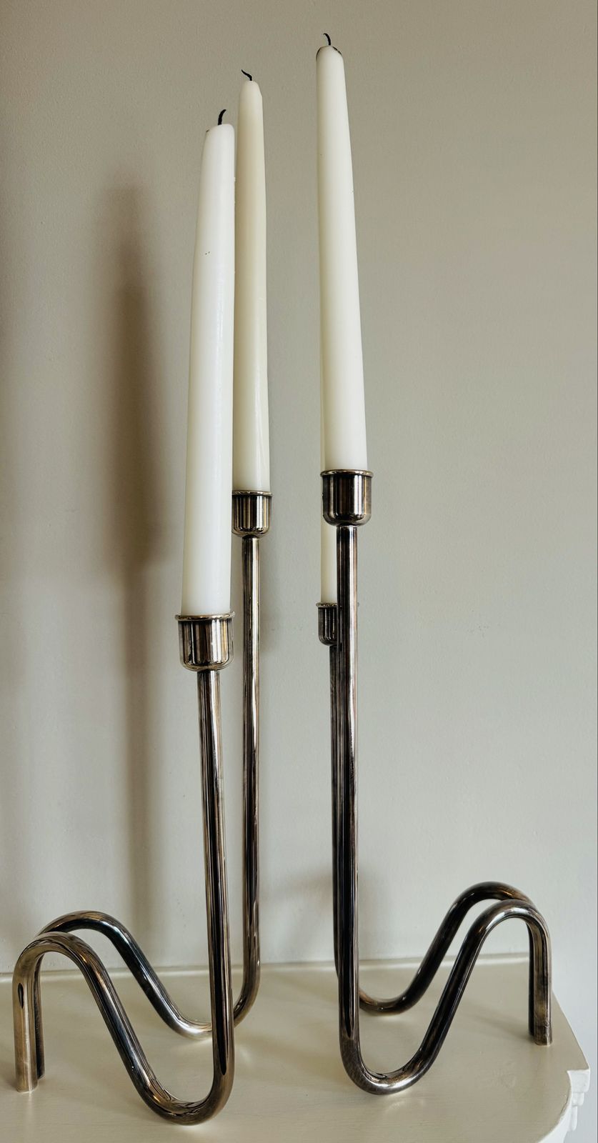 Lino Sabattini Sculptural Silver Plated Pair Of Candlholders
