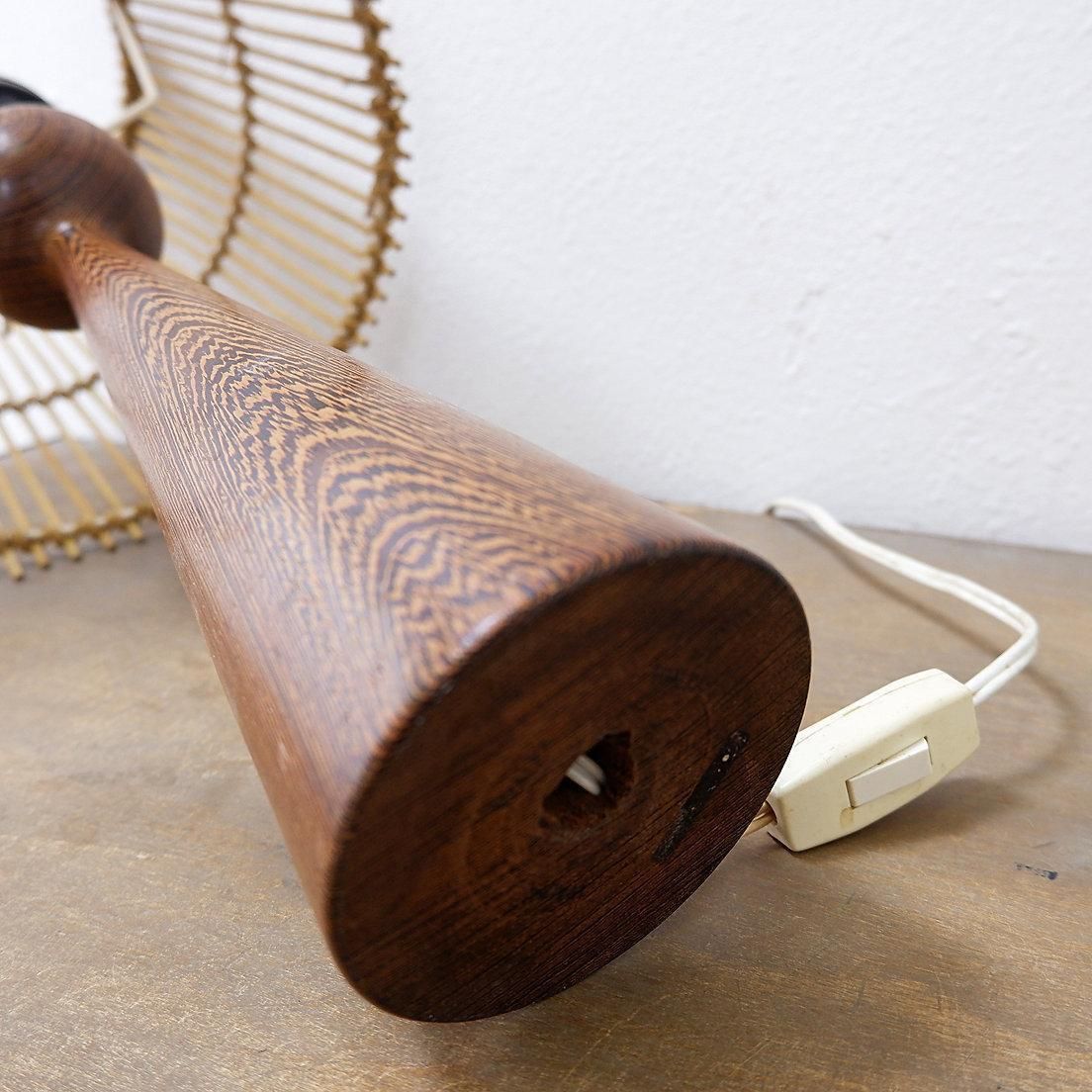 Keel Shaped Wood Table Lamp With Bamboo Shade 1960s photo Lighting