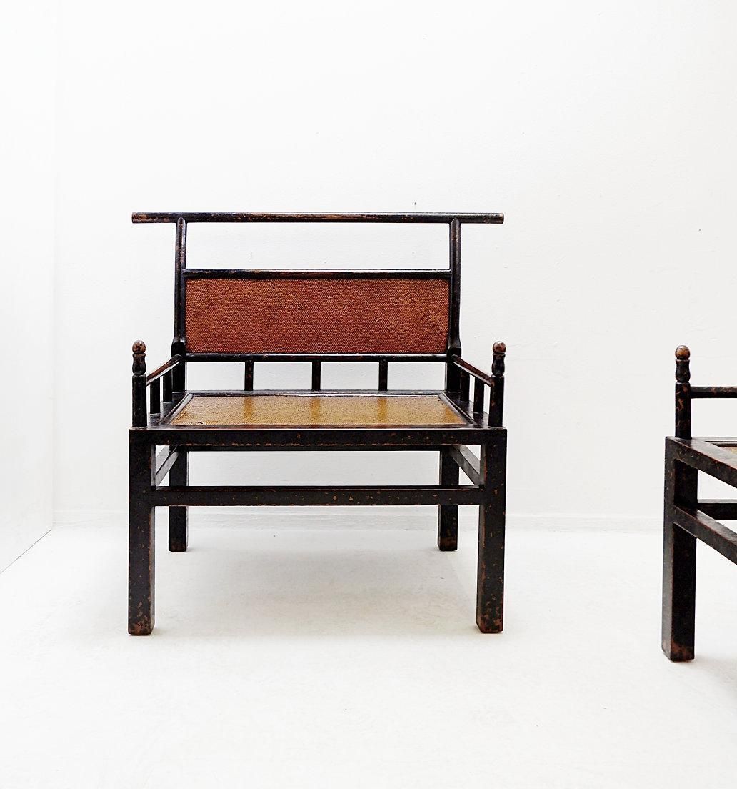 Furniture Pair Of Lacquered Wood And Rattan "Meditation" Chairs   Japan, Early 20th photo