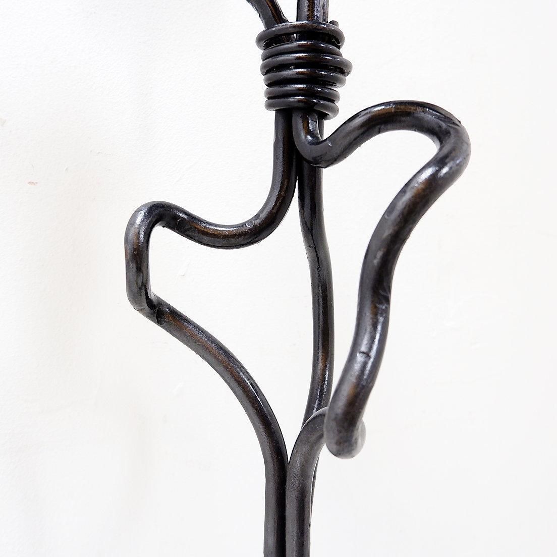 Large Wrought Iron Candelabra With An Abstract Design And Three Candle Holders photo for sale
