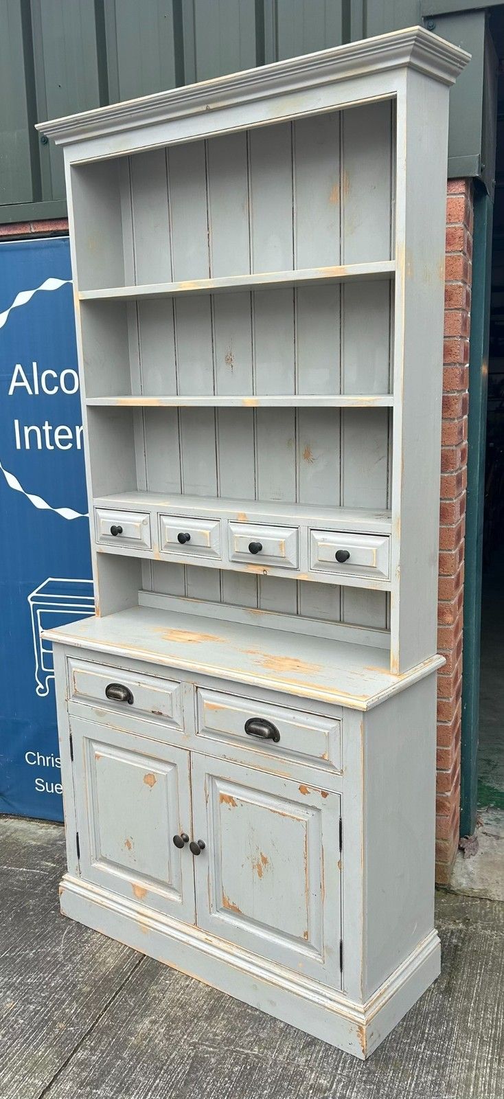 photo for sale Distressed Painted Pine French Style Farmhouse Kitchen Dresser Inc Spice Drawers