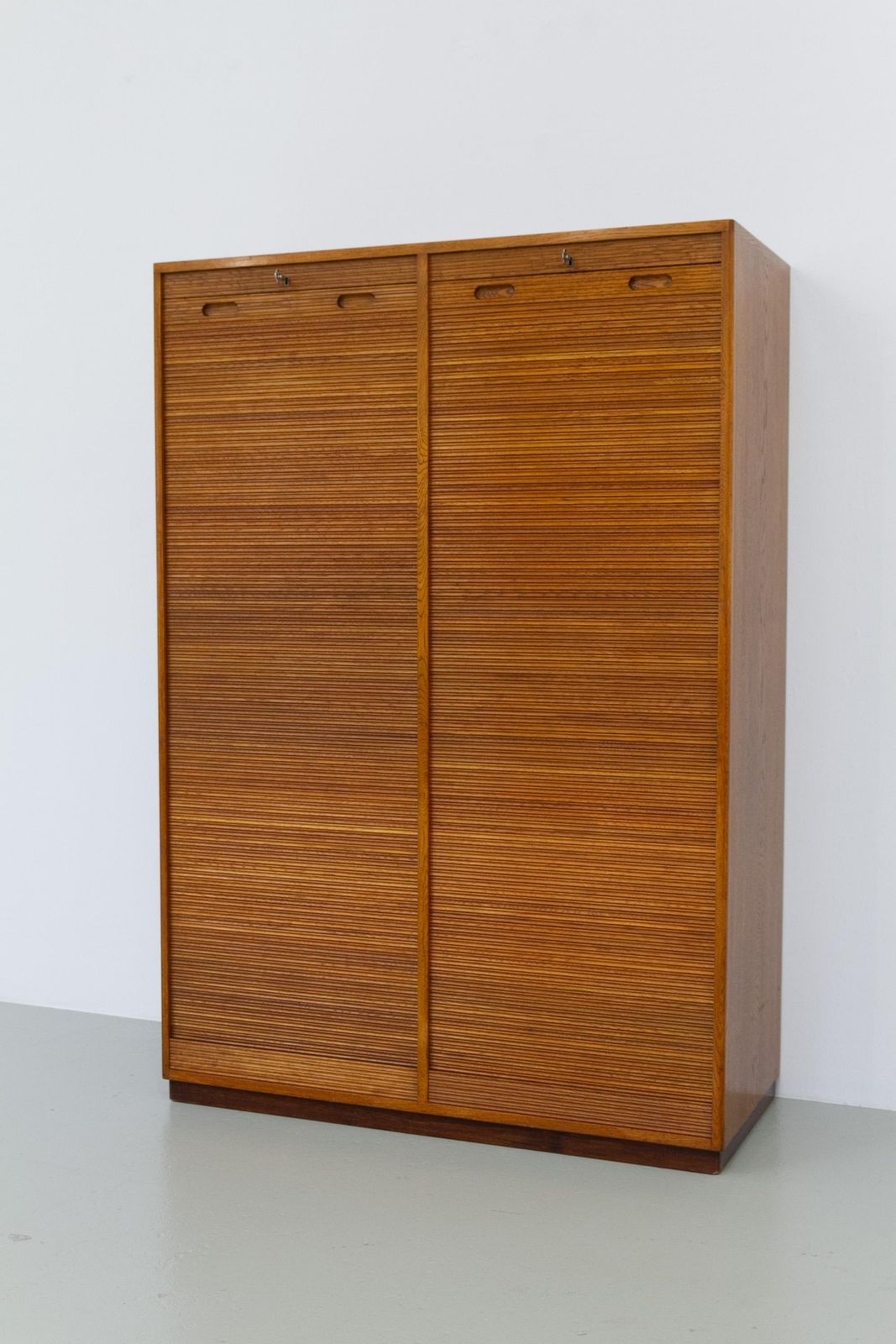 Danish Art Deco Oak Double Tambour Archive Cabinet, 1930s. photo vinterior