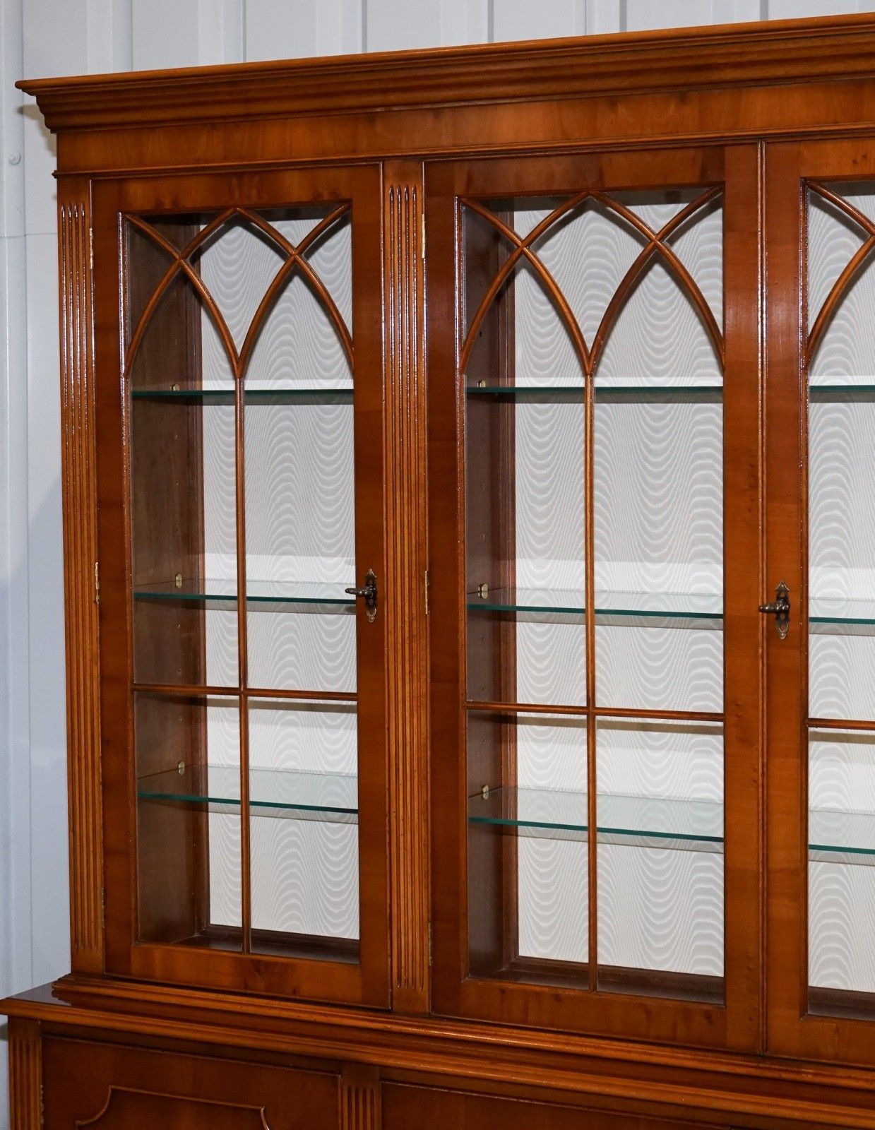 Antique Georgian Style Yew Wood Four Door Display Cabinet Bookcase photo buy