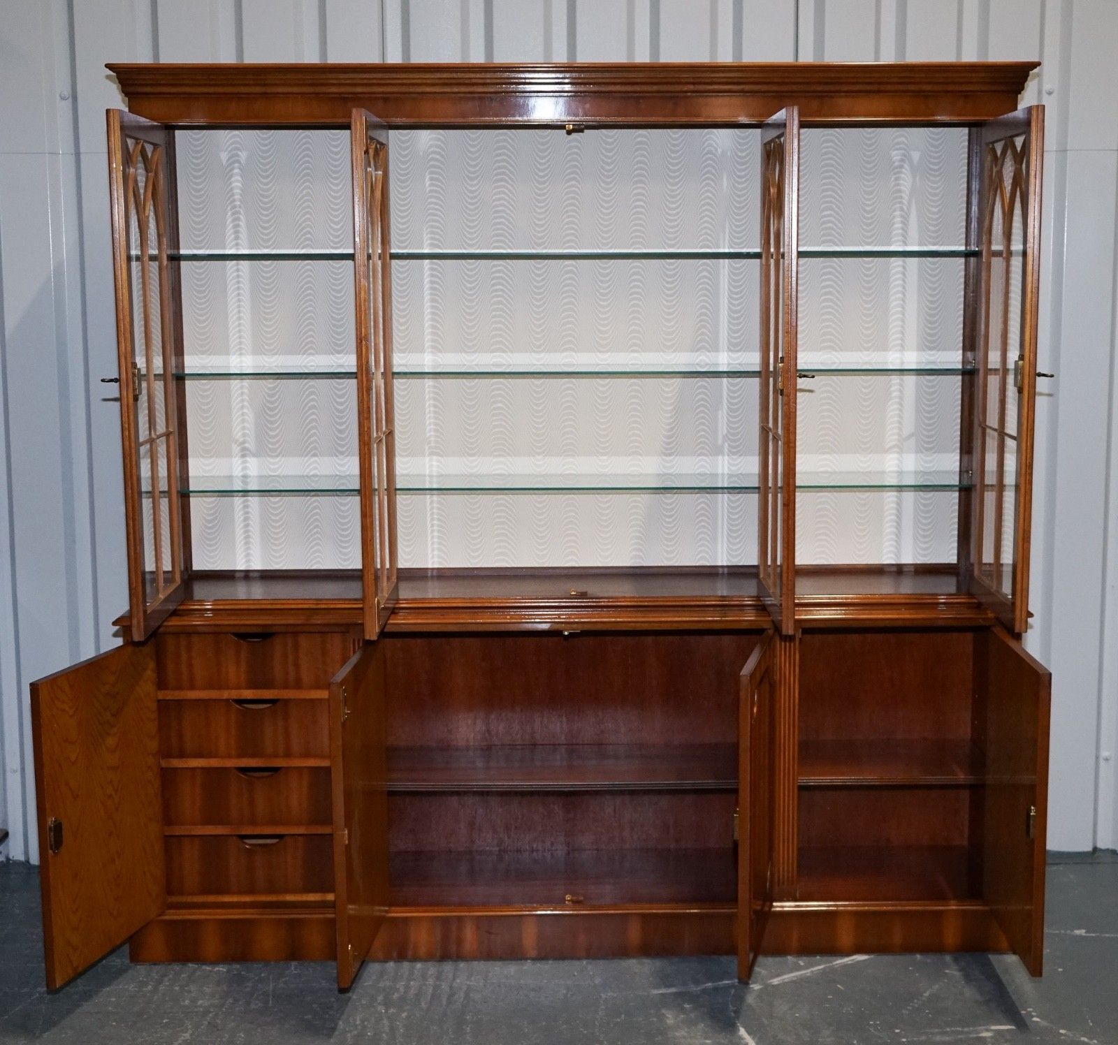 2250.0 Antique Georgian Style Yew Wood Four Door Display Cabinet Bookcase photo