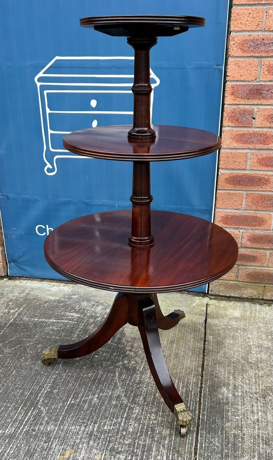 Quality Reproduction Antique Regency Style Mahogany Three Tier Dumb Waiter Stand photo furniture
