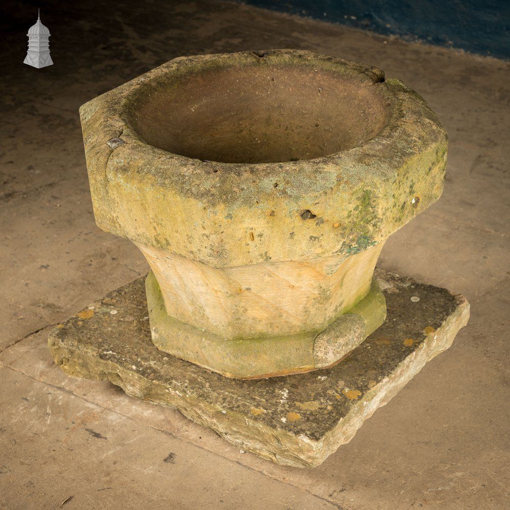 Octagonal Sandstone Font Of Significant Age.