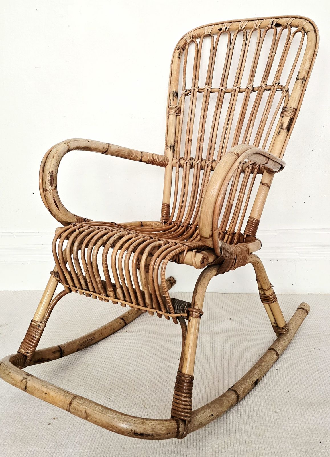 Mid Century Italian Bamboo Rocking Chair, Franco Albini, 1950s. photo furniture