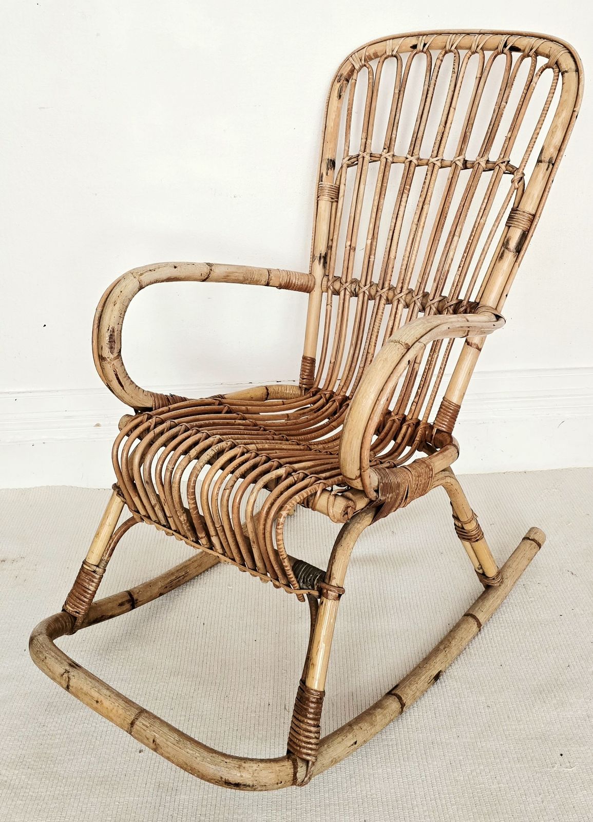 photo for sale Mid Century Italian Bamboo Rocking Chair, Franco Albini, 1950s.