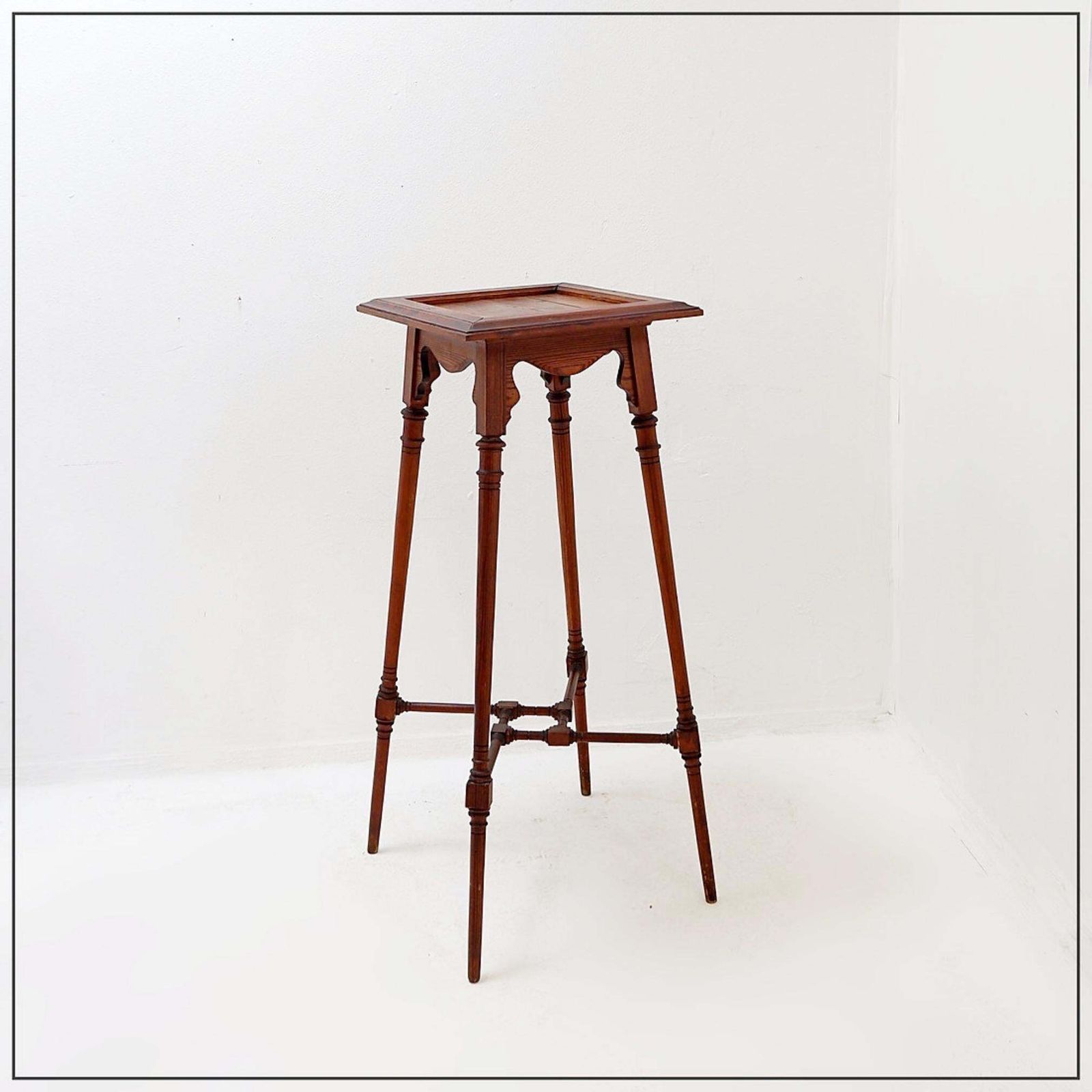 Antique Wooden Sellette Plant Stand, Art Nouveau Vintage Design photo furniture