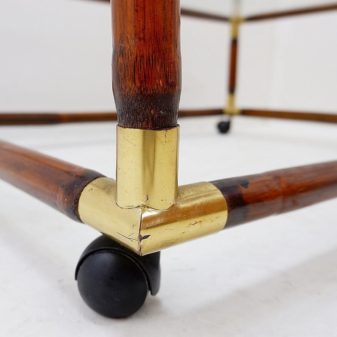 Coffee Table In Bamboo And Brass With Glass Top, 60s photo Furniture