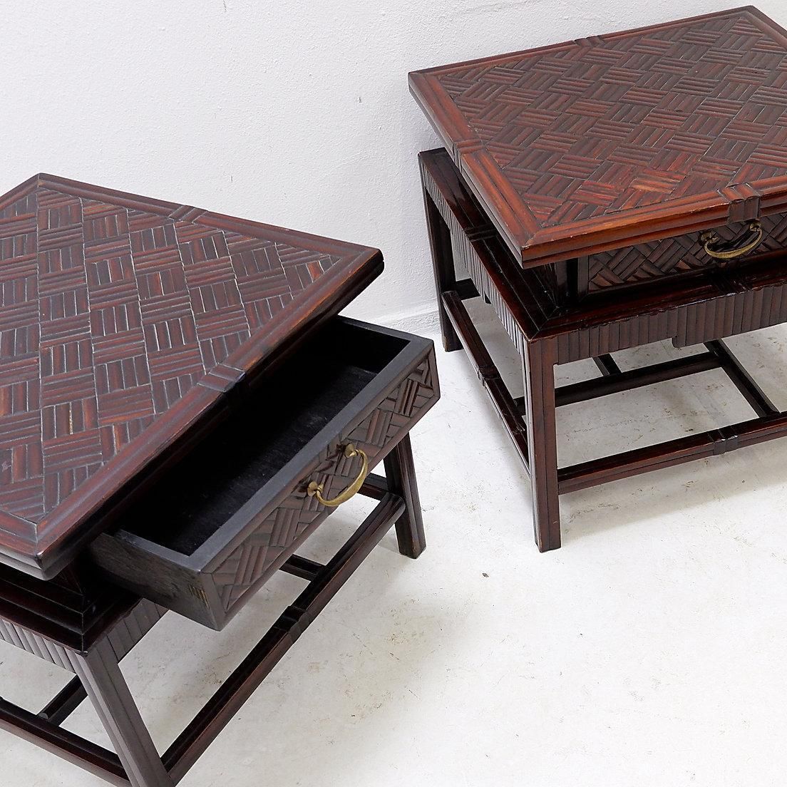 Pair Of Vintage Pagoda Tables In Faux Bamboo Chevron Pattern   Maitland & Clasco photo 1378.0