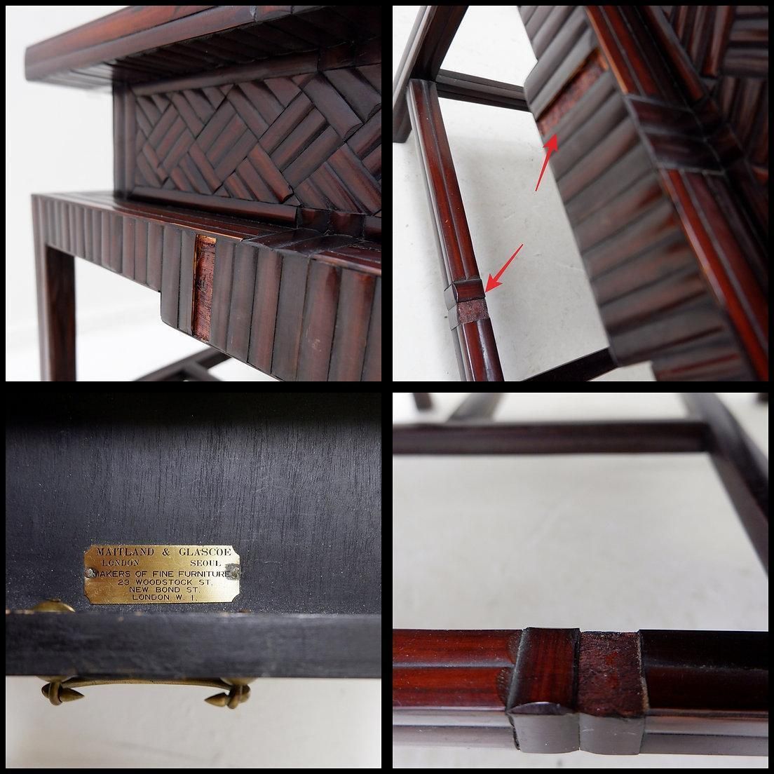 photo for sale Pair Of Vintage Pagoda Tables In Faux Bamboo Chevron Pattern   Maitland & Clasco