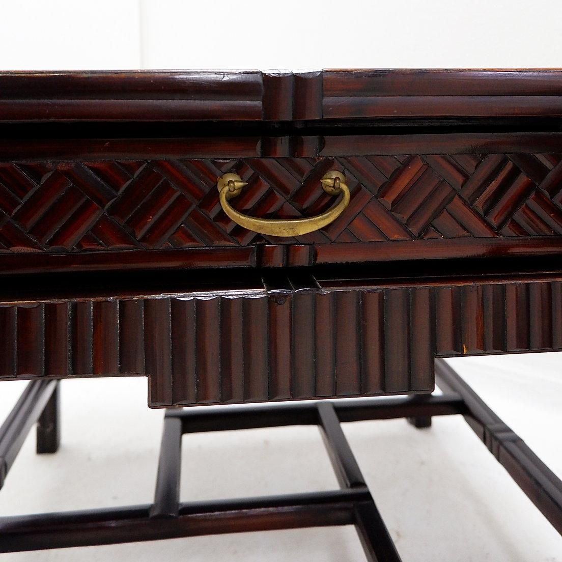 Furniture Pair Of Vintage Pagoda Tables In Faux Bamboo Chevron Pattern   Maitland & Clasco photo