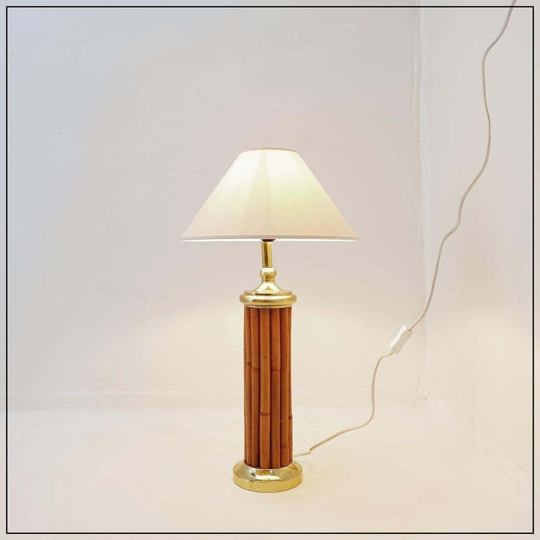 Vintage Bamboo And Brass Table Lamp, 1980s, 35cm Diameter, 66cm Height photo Lighting