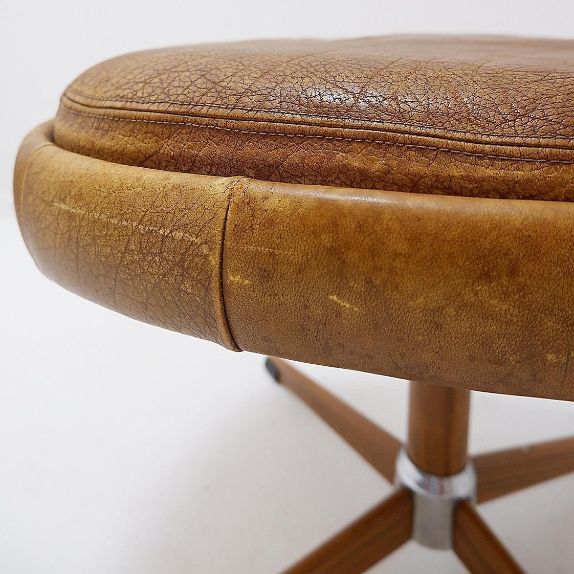 Swivel Footrest In Brown Leather With Metal Base   De Sede, Switzerland. photo vintage