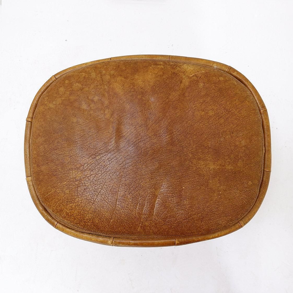 photo furniture Swivel Footrest In Brown Leather With Metal Base   De Sede, Switzerland.