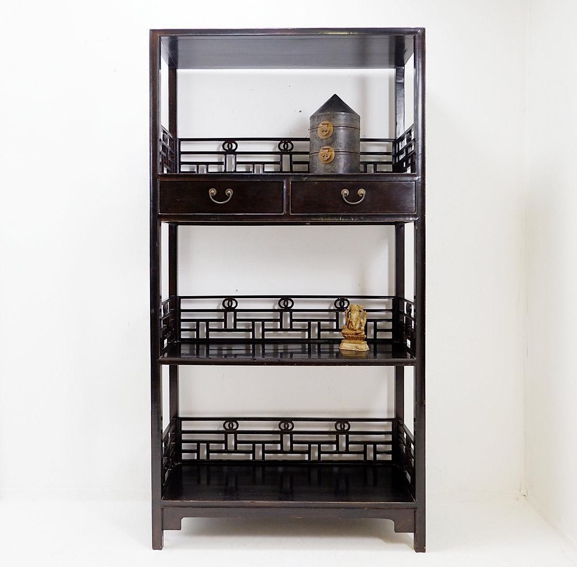 Vintage Three Tier Chinese Lacquered Wood Bookcase   20th Century photo vinterior