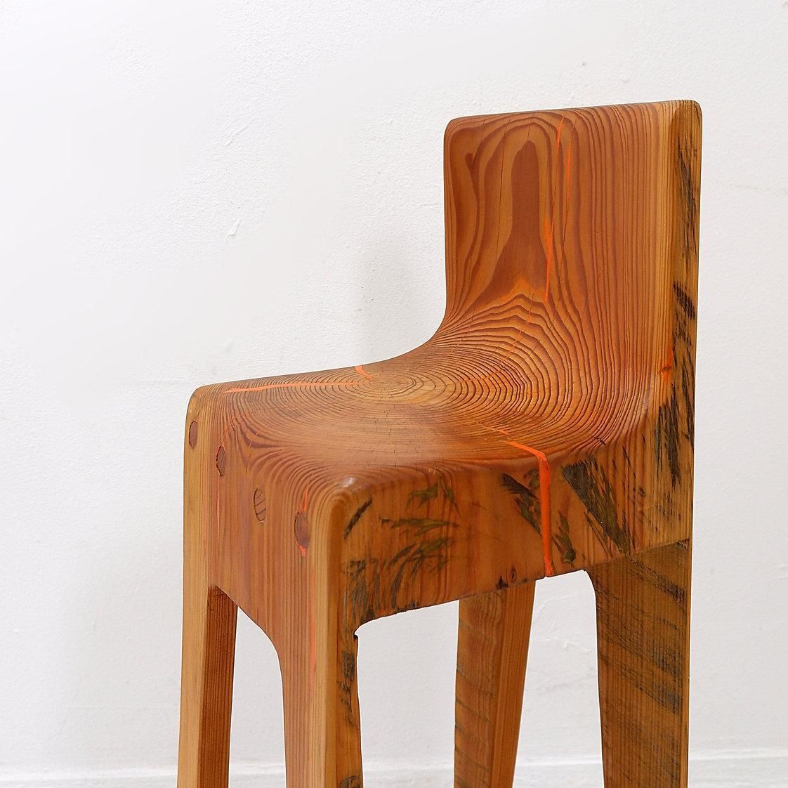 photo for sale Sculptural High Chair In Brutalist Style In Solid Oak Inspired By Wabi Sabi