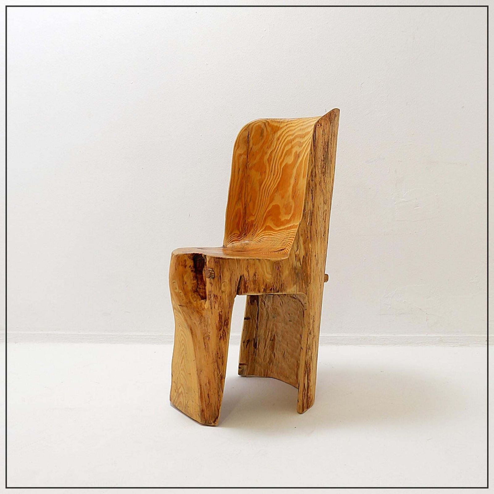 Sculptural Brutalist Chair In Solid Oak In Wabi Sabi Style photo buy