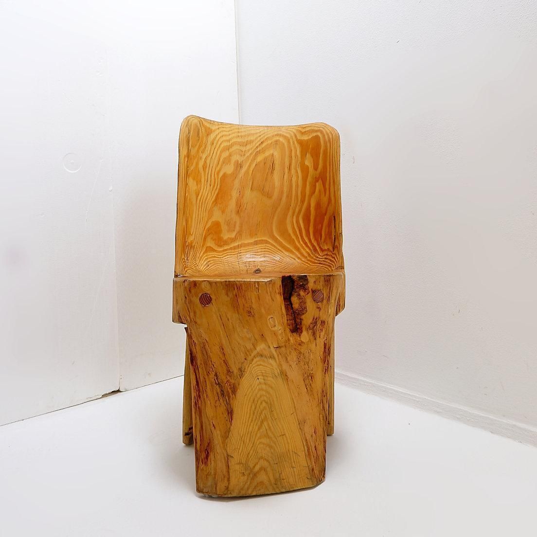 Sculptural Brutalist Chair In Solid Oak In Wabi Sabi Style photo vintage