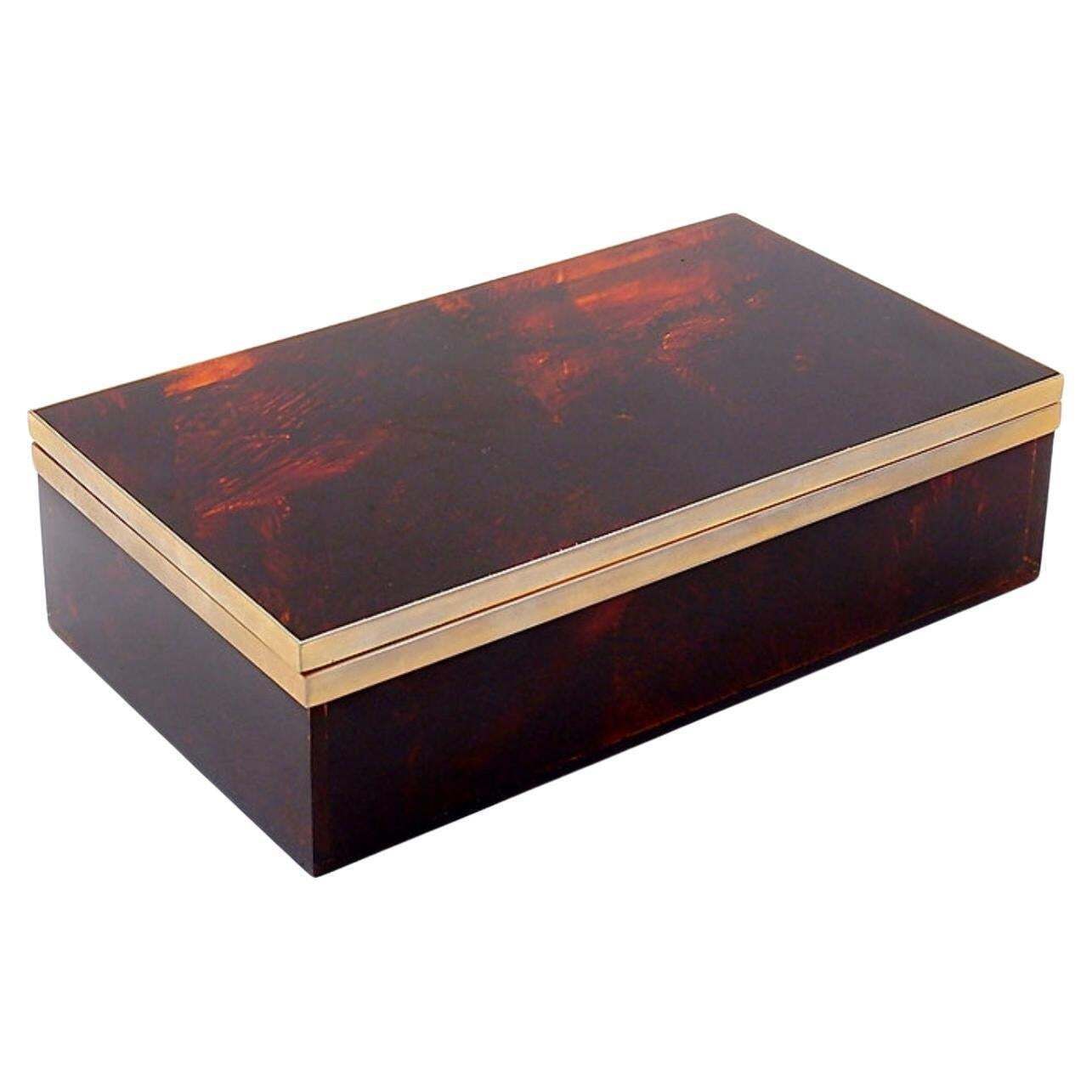 Faux Tortoise Decorative Box In The Style Of Hermes, 1970s