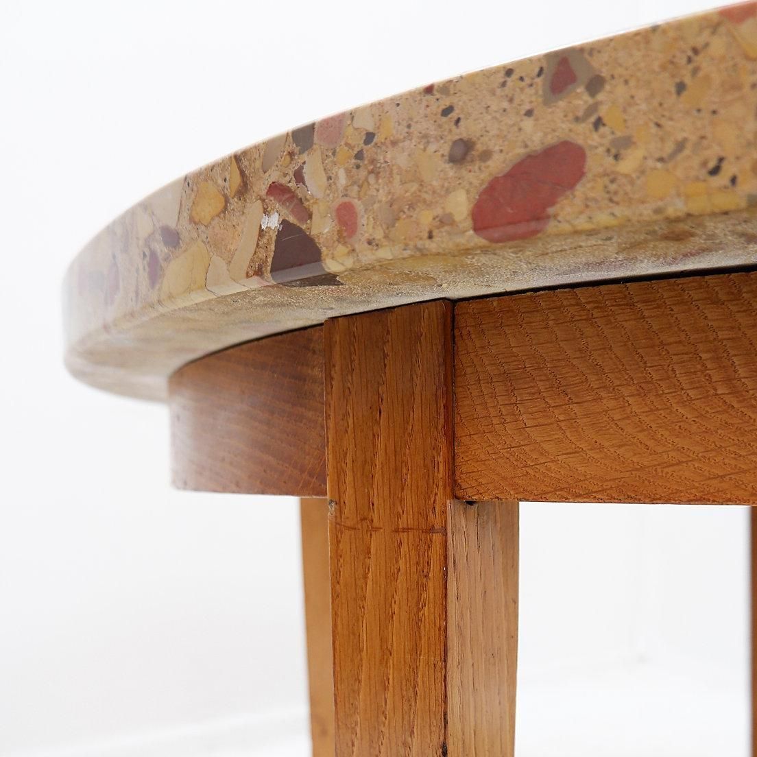 Round Wooden Coffee Table With A Marble Top Made Of Aleppo Breccia photo furniture