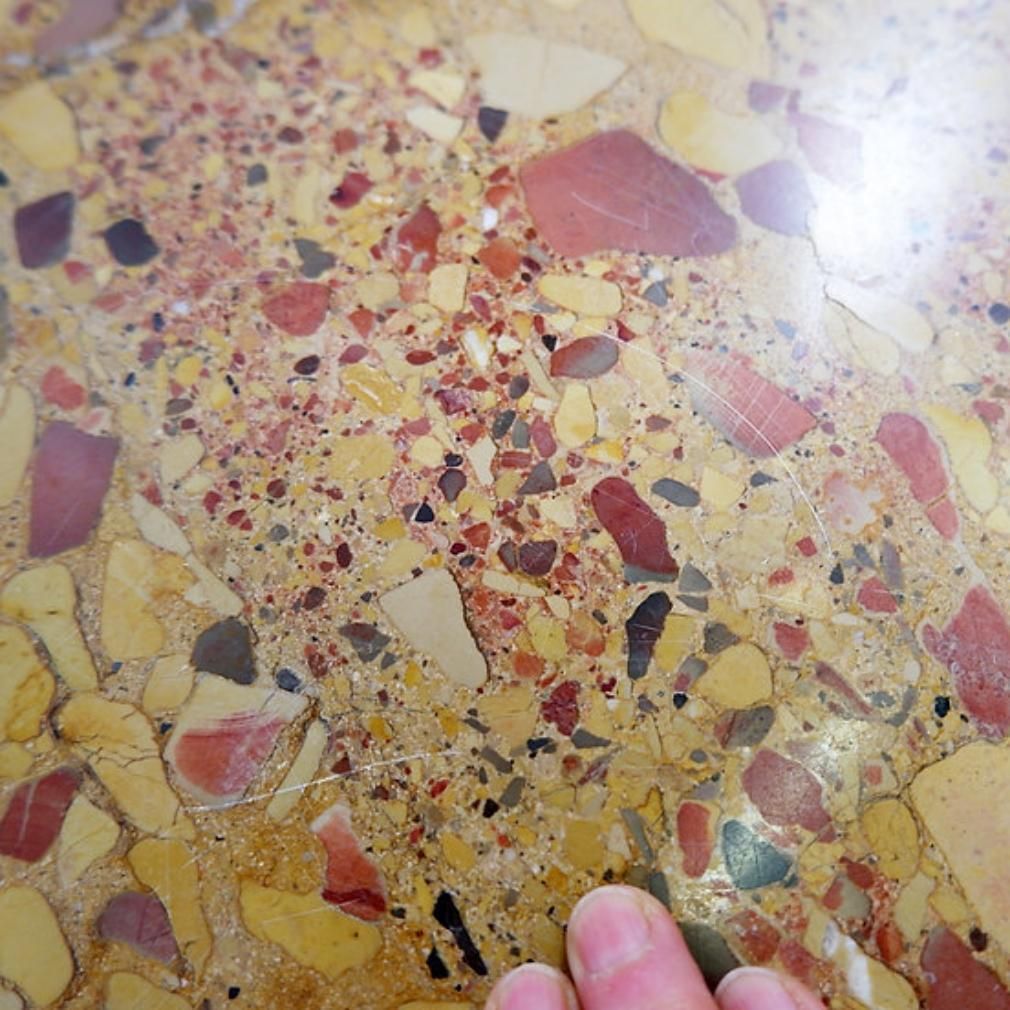 Round Wooden Coffee Table With A Marble Top Made Of Aleppo Breccia photo Furniture