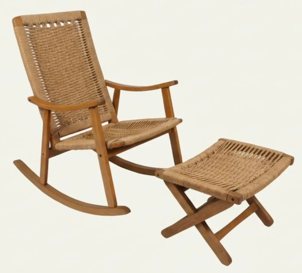 Mid Century Scandi Style Rocking Chair & Footstool