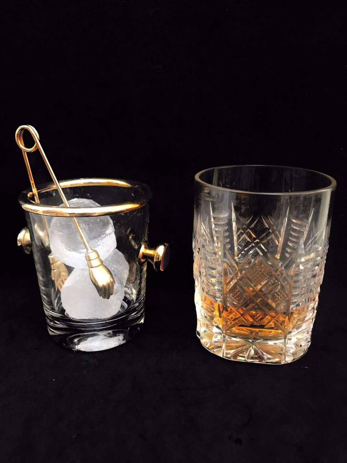 Woonaccessoires Vintage Glazen Mini Ijsemmer / Suikerpot Met Ijstang – Reims, Frankrijk photo
