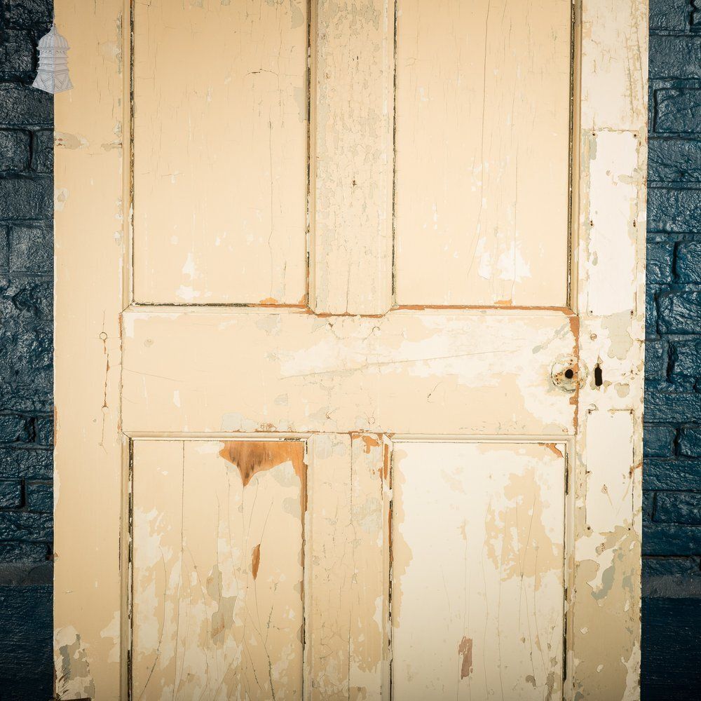 6 Panel Door, Six Moulded Panels, Distressed Cream Paint photo for sale