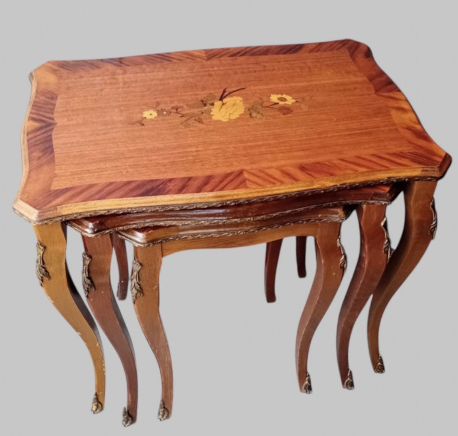 French Style Marquetry Nest Of Three Tables photo for sale