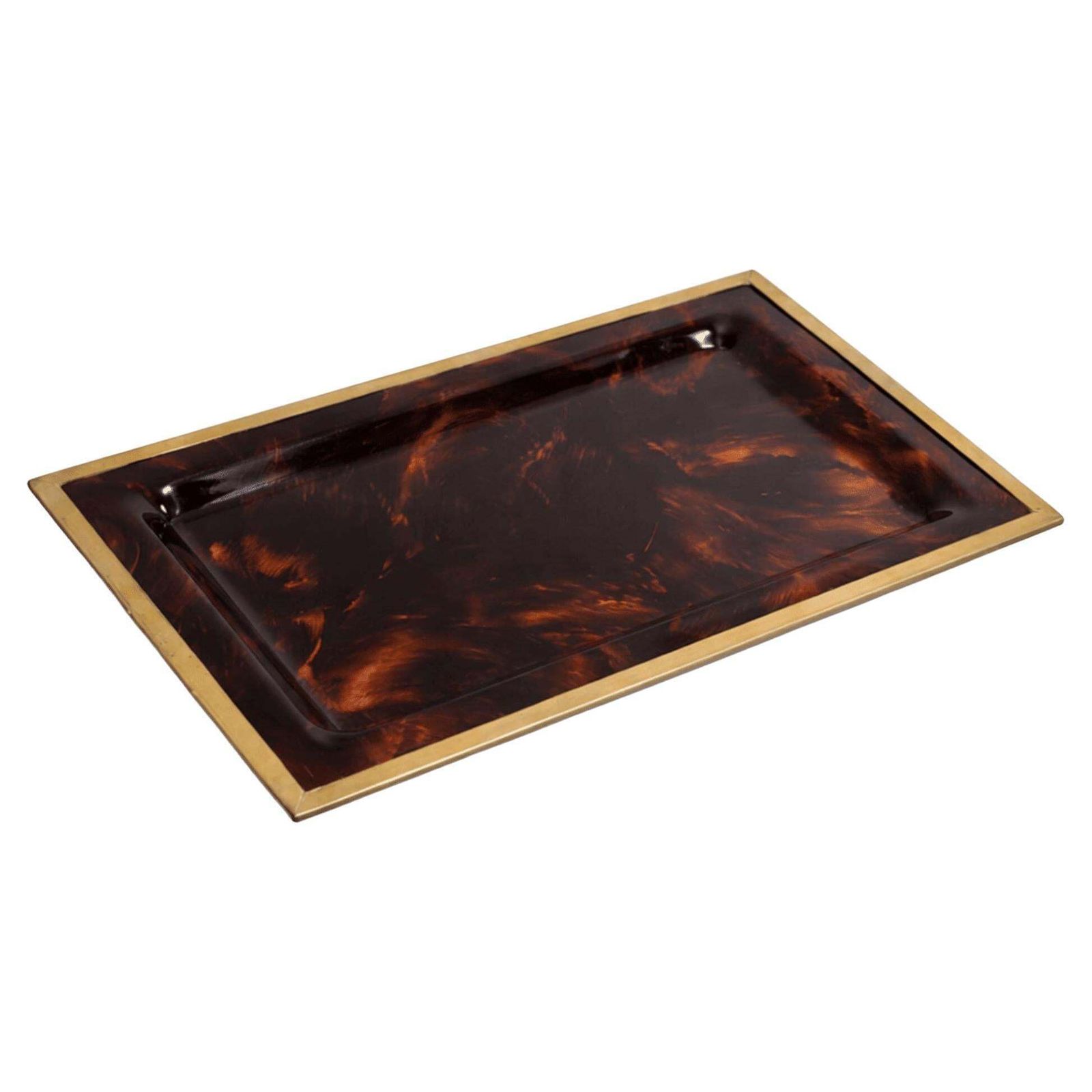 1970s Italian Lucite Tortoiseshell Effect And Brass Tray In The Style Of Dior