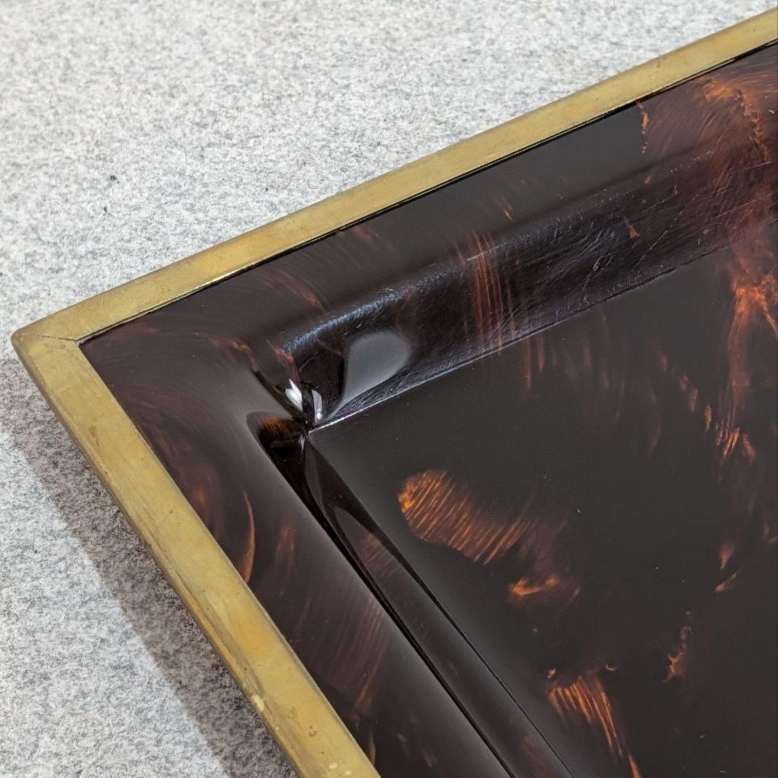 1970s Italian Lucite Tortoiseshell Effect And Brass Tray In The Style Of Dior photo for sale