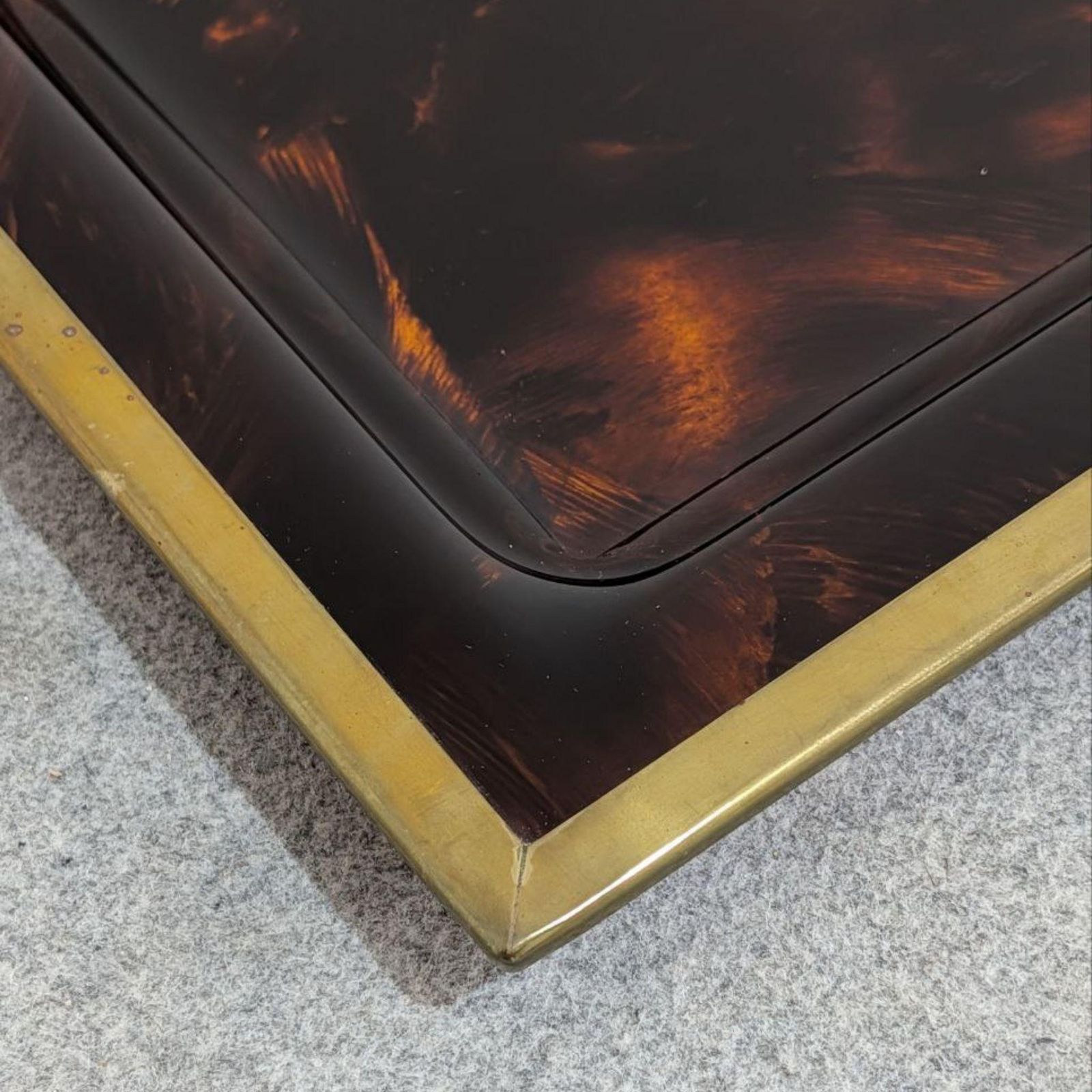 1970s Italian Lucite Tortoiseshell Effect And Brass Tray In The Style Of Dior photo Home Decor