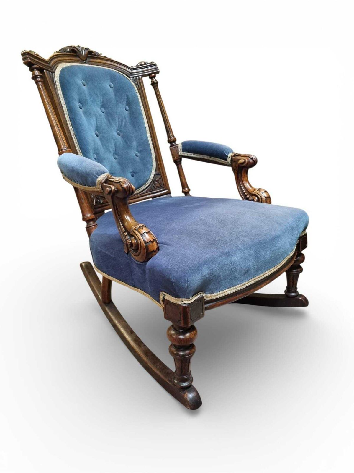 photo furniture Antique Victorian Style Upholstered Rocking Chair / C1880