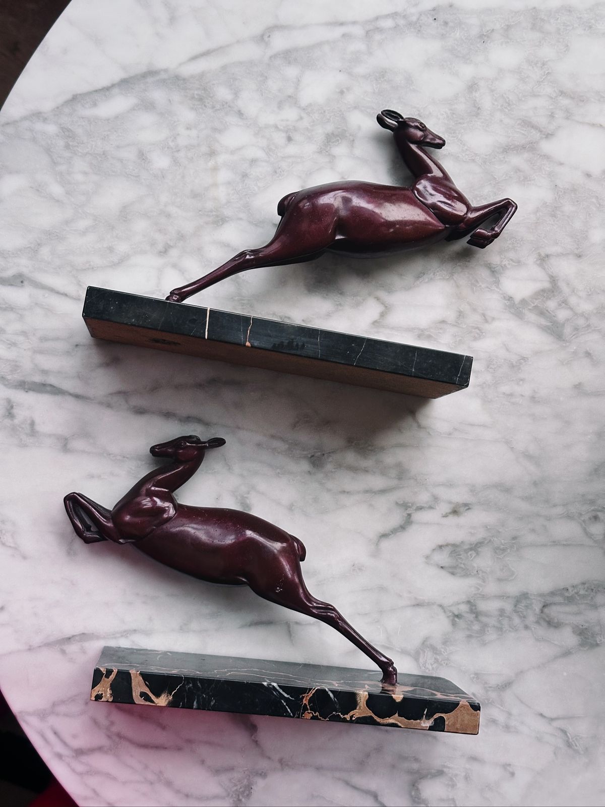 Pair Of Art Deco Marble And Smelter Deer Book Ends