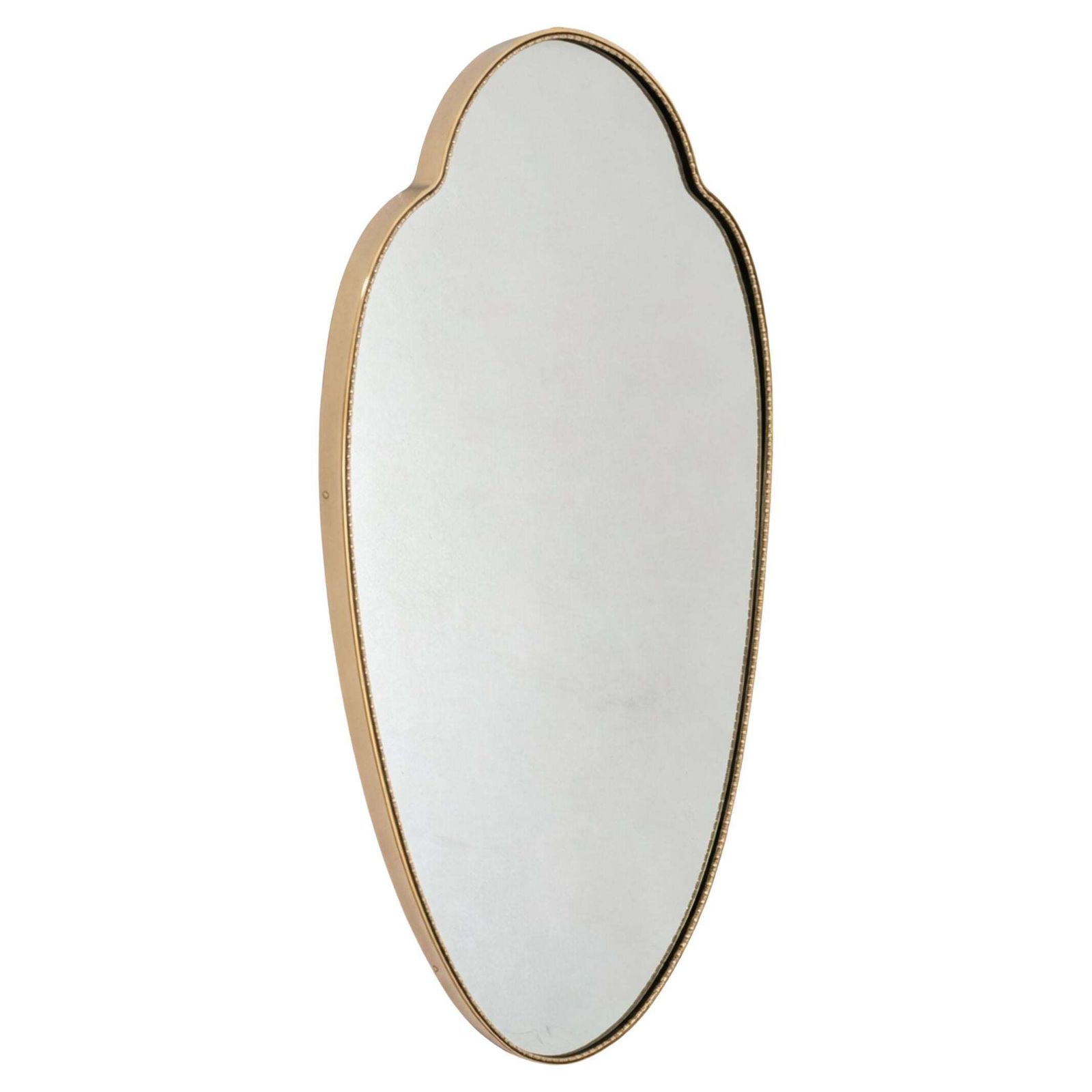 1950s Mid Century Modern Brass Shield Shaped Mirror Gio Ponti Style, Italy