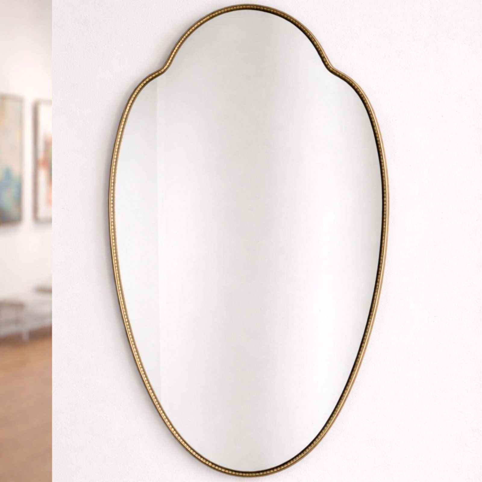 1950s Mid Century Modern Brass Shield Shaped Mirror Gio Ponti Style, Italy photo for sale