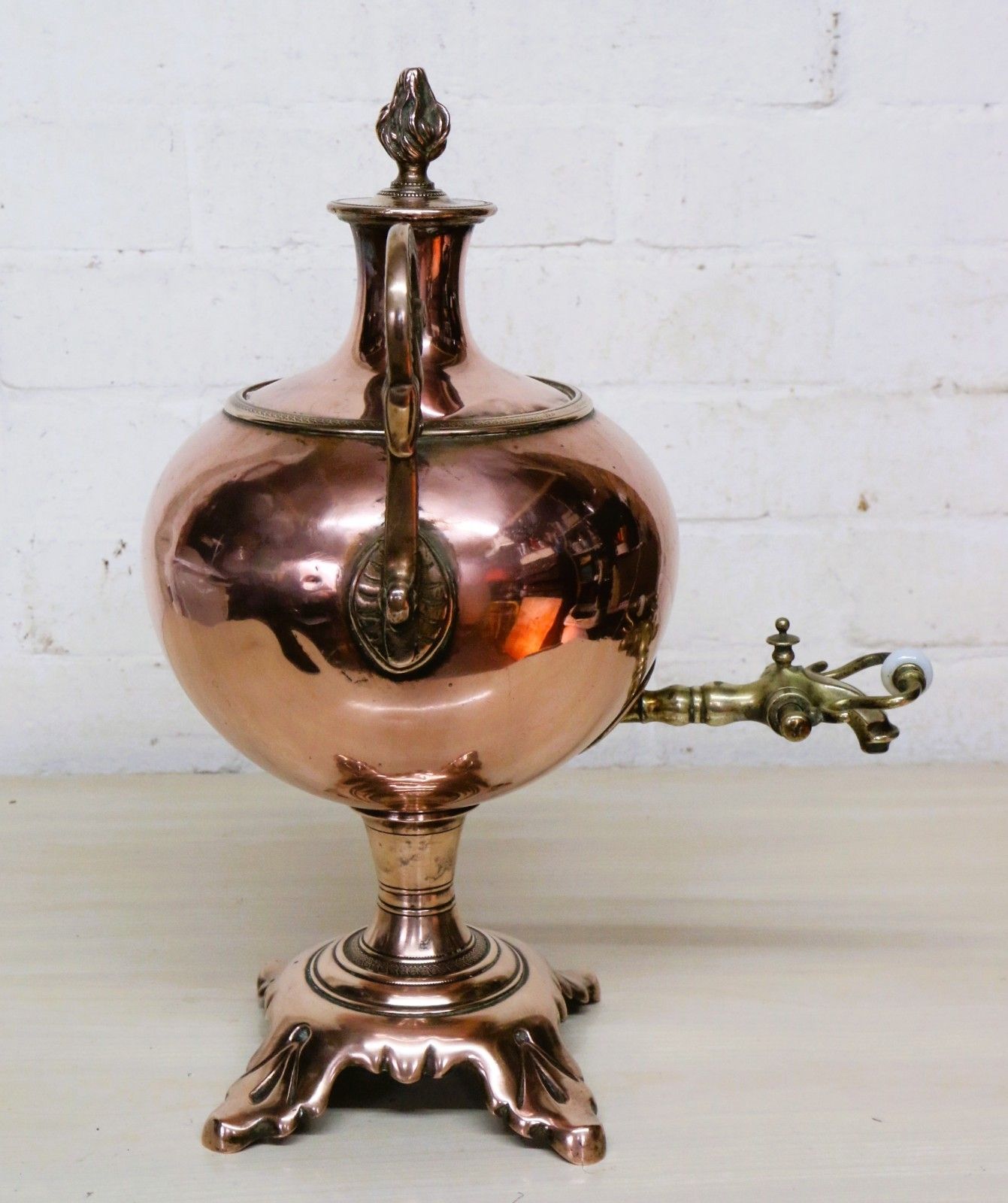 159.0 Antique Copper Samovar With Brass Fittings Lovely Decorative Piece 19th Century photo
